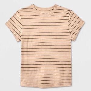 universal threads beige / tan and black striped short sleeve tshirt